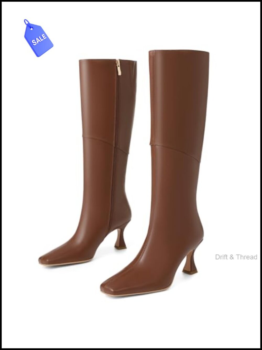 Women's Faux Leather Knee High Kitten Heel Boots Square Toe Tall Dress Boots